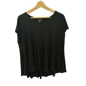Eileen Fisher System Black Boxy Cap Sleeve Top Stretch Relaxed Sz Large Classic